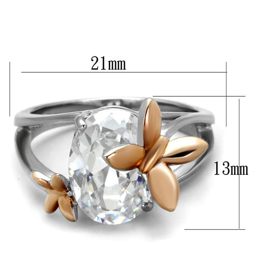 TK2135 - Two-Tone IP Rose Gold Stainless Steel Ring with AAA Grade CZ in Clear-1