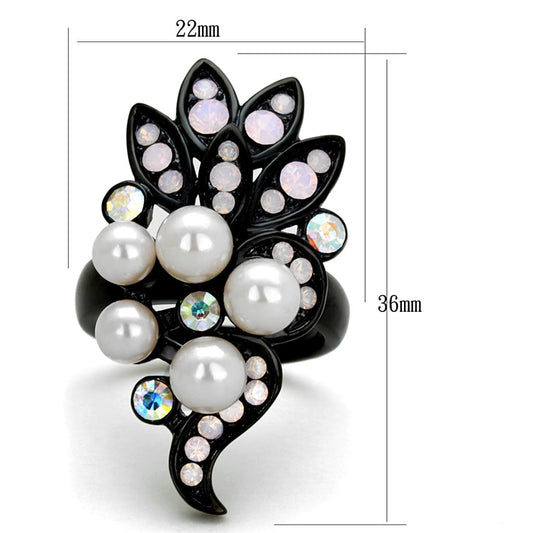 TK2138 - IP Black(Ion Plating) Stainless Steel Ring with Synthetic Pearl in Light Rose-1