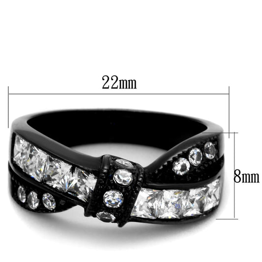 TK2139 - IP Black(Ion Plating) Stainless Steel Ring with AAA Grade CZ in Clear-1