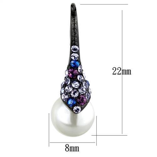 TK2145 - IP Black(Ion Plating) Stainless Steel Earrings with Synthetic Pearl in White-1