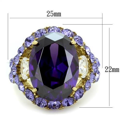 TK2160 - IP Gold(Ion Plating) Stainless Steel Ring with AAA Grade CZ in Amethyst-1