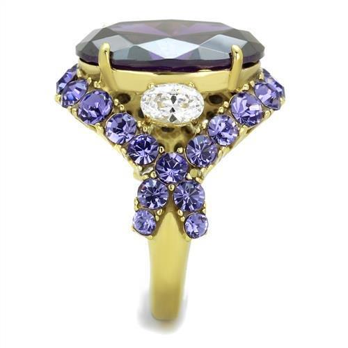 TK2160 - IP Gold(Ion Plating) Stainless Steel Ring with AAA Grade CZ in Amethyst-3