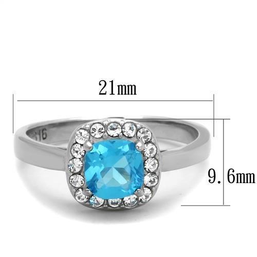 TK2161 - High polished (no plating) Stainless Steel Ring with Synthetic Synthetic Glass in Sea Blue-1