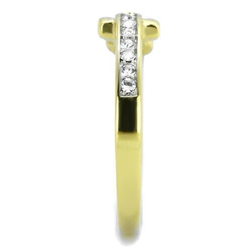 TK2164 - Two-Tone IP Gold (Ion Plating) Stainless Steel Ring with Top Grade Crystal in Clear-3