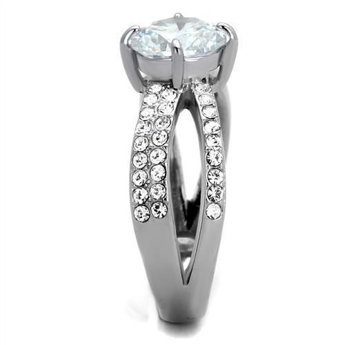 TK2165 - High polished (no plating) Stainless Steel Ring with AAA Grade CZ in Clear-3