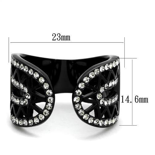 TK2166 - IP Black(Ion Plating) Stainless Steel Ring with Top Grade Crystal in Black Diamond-1