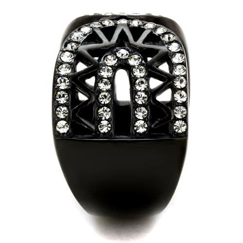 TK2166 - IP Black(Ion Plating) Stainless Steel Ring with Top Grade Crystal in Black Diamond-3