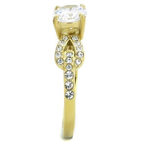 TK2168 - IP Gold(Ion Plating) Stainless Steel Ring with AAA Grade CZ in Clear-3
