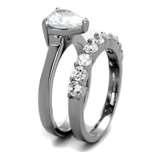 TK2176 - High polished (no plating) Stainless Steel Ring with AAA Grade CZ in Clear-3