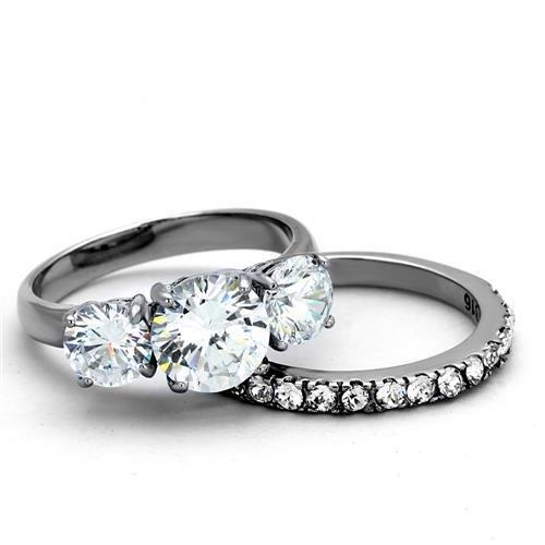 TK2177 - High polished (no plating) Stainless Steel Ring with AAA Grade CZ in Clear-1