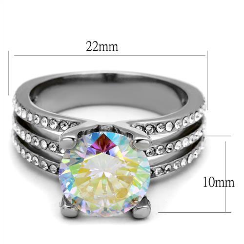 TK2179 - High polished (no plating) Stainless Steel Ring with AAA Grade CZ in White AB-1