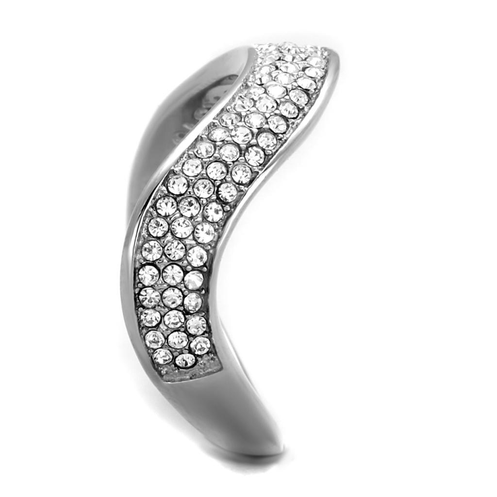 TK2181 - High polished (no plating) Stainless Steel Ring with Top Grade Crystal in Clear-3