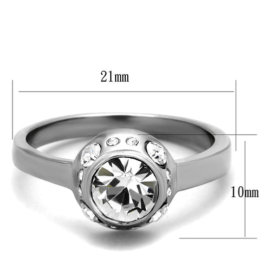 TK2183 - High polished (no plating) Stainless Steel Ring with Top Grade Crystal in Clear-1