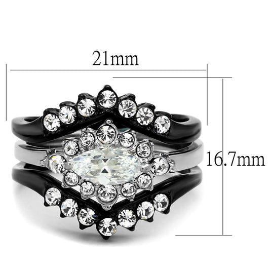 TK2188 - Two-Tone IP Black Stainless Steel Ring with AAA Grade CZ in Clear-1