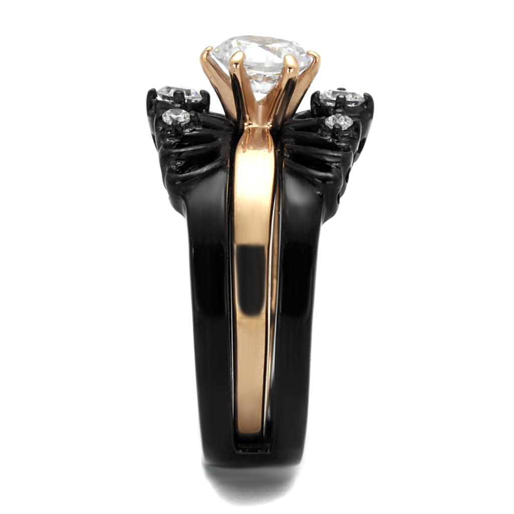 TK2189 - IP Rose Gold+ IP Black (Ion Plating) Stainless Steel Ring with AAA Grade CZ in Clear-3