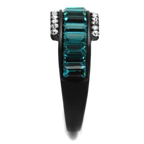 TK2190 - IP Black(Ion Plating) Stainless Steel Ring with Top Grade Crystal in Blue Zircon-3