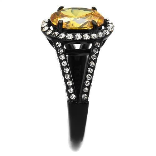 TK2193 - IP Black(Ion Plating) Stainless Steel Ring with AAA Grade CZ in Topaz-3
