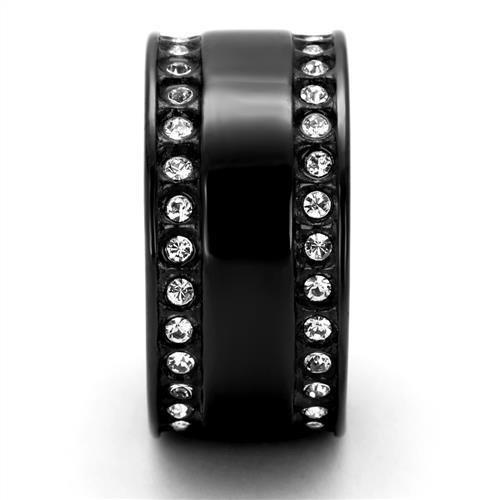 TK2195 - IP Black(Ion Plating) Stainless Steel Ring with Top Grade Crystal in Clear-3