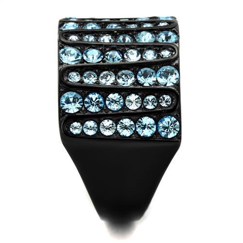 TK2198 - IP Black(Ion Plating) Stainless Steel Ring with Top Grade Crystal in Sea Blue-3