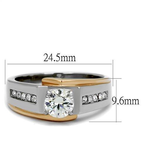 TK2218 - Two-Tone IP Rose Gold Stainless Steel Ring with AAA Grade CZ in Clear-1