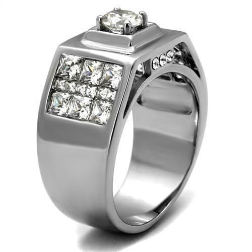 TK2220 - High polished (no plating) Stainless Steel Ring with AAA Grade CZ in Clear-3