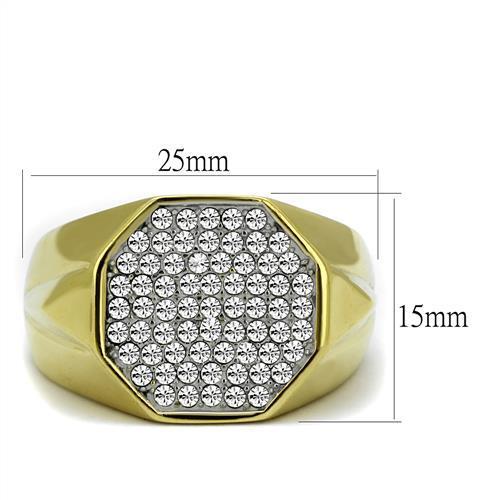 TK2221 - Two-Tone IP Gold (Ion Plating) Stainless Steel Ring with Top Grade Crystal in Clear-1