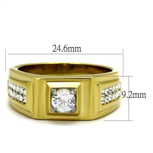 TK2222 - Two-Tone IP Gold (Ion Plating) Stainless Steel Ring with AAA Grade CZ in Clear-1