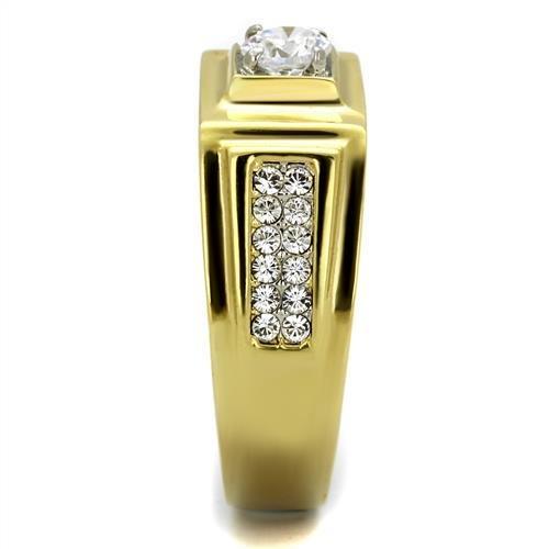 TK2222 - Two-Tone IP Gold (Ion Plating) Stainless Steel Ring with AAA Grade CZ in Clear-3
