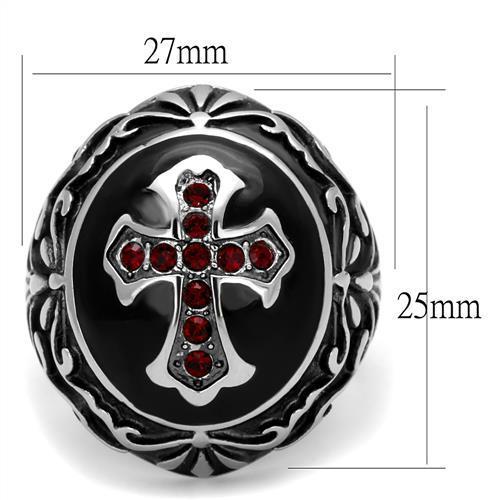 TK2229 - High polished (no plating) Stainless Steel Ring with Top Grade Crystal in Siam-1