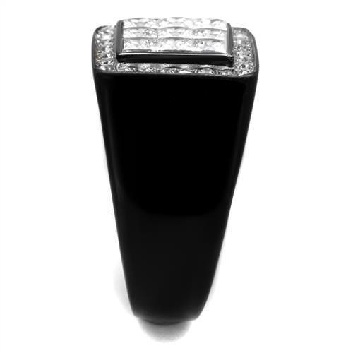 TK2230 - Two-Tone IP Black Stainless Steel Ring with AAA Grade CZ in Clear-3