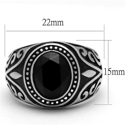 TK2231 - High polished (no plating) Stainless Steel Ring with Top Grade Crystal in Jet-1