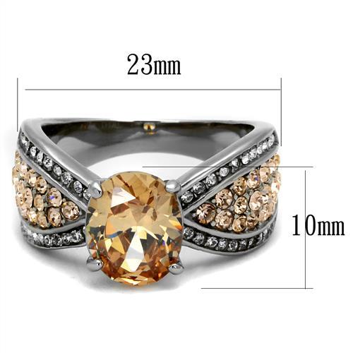 TK2249 - High polished (no plating) Stainless Steel Ring with AAA Grade CZ in Champagne-1