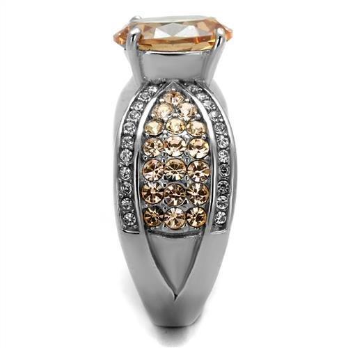 TK2249 - High polished (no plating) Stainless Steel Ring with AAA Grade CZ in Champagne-3