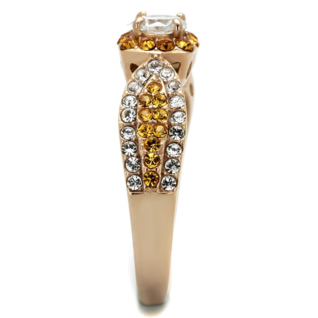 TK2250 - IP Rose Gold(Ion Plating) Stainless Steel Ring with AAA Grade CZ in Clear-3