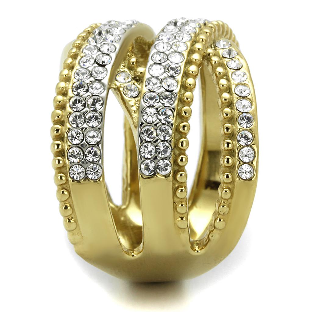 TK2252 - Two-Tone IP Gold (Ion Plating) Stainless Steel Ring with Top Grade Crystal in Clear-3