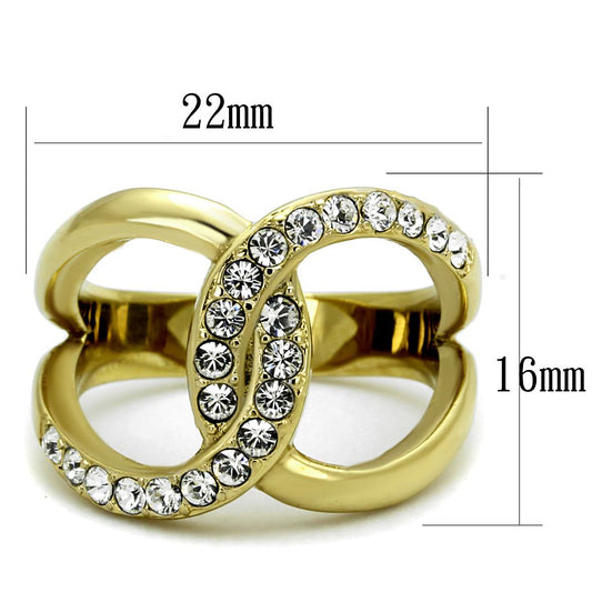 TK2253 - Two-Tone IP Gold (Ion Plating) Stainless Steel Ring with Top Grade Crystal in Clear-1