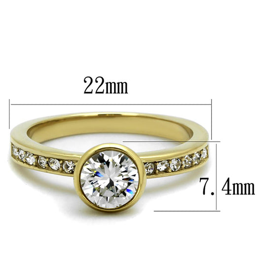 TK2254 - IP Gold(Ion Plating) Stainless Steel Ring with AAA Grade CZ in Clear-1