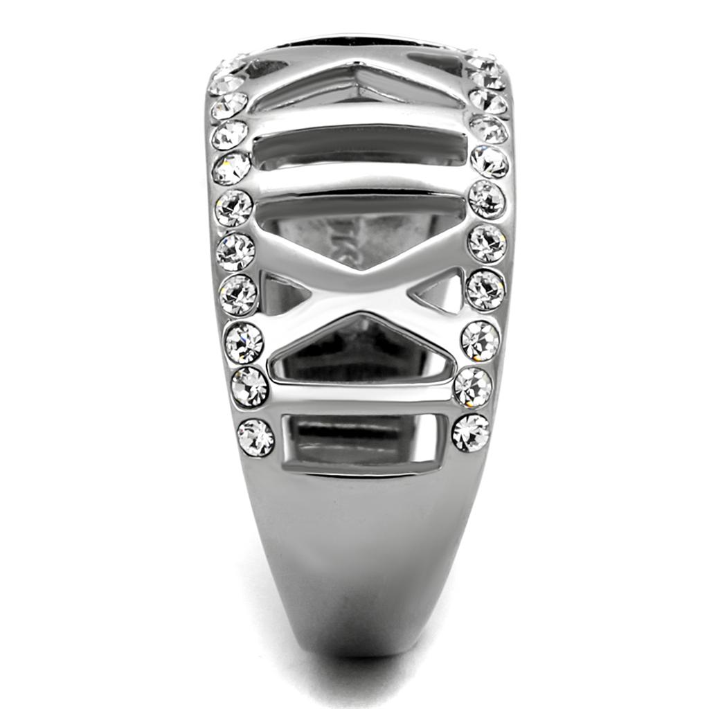 TK2257 - High polished (no plating) Stainless Steel Ring with Top Grade Crystal in Clear-3