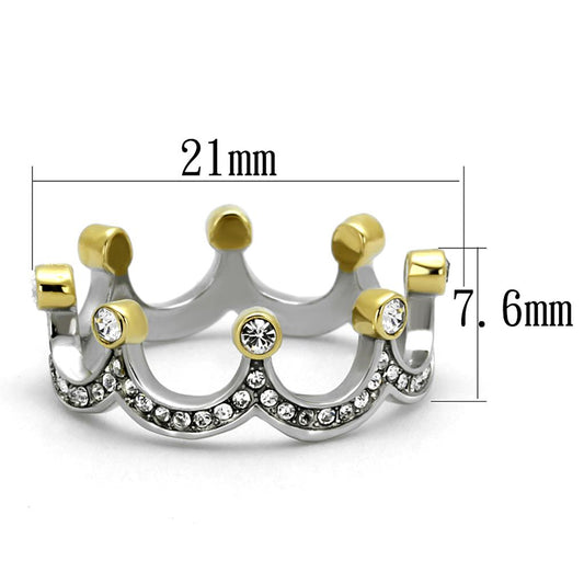 TK2258 - Two-Tone IP Gold (Ion Plating) Stainless Steel Ring with Top Grade Crystal in Clear-1