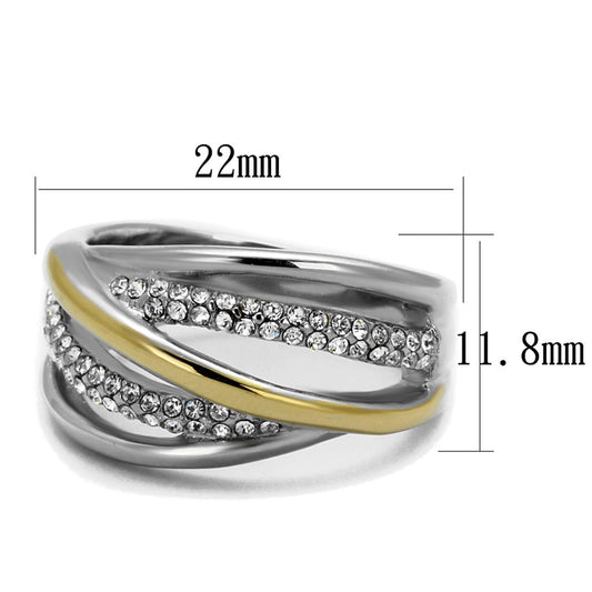 TK2263 - Two-Tone IP Gold (Ion Plating) Stainless Steel Ring with Top Grade Crystal in Clear-1