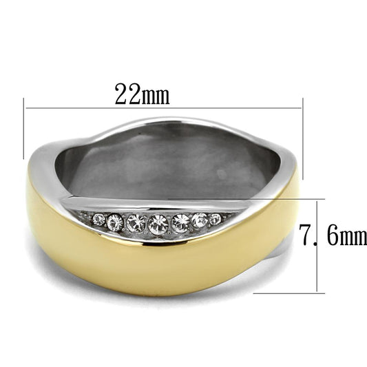 TK2264 - Two-Tone IP Gold (Ion Plating) Stainless Steel Ring with Top Grade Crystal in Clear-1