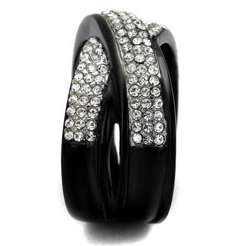 TK2278 - Two-Tone IP Black (Ion Plating) Stainless Steel Ring with Top Grade Crystal in Clear-3