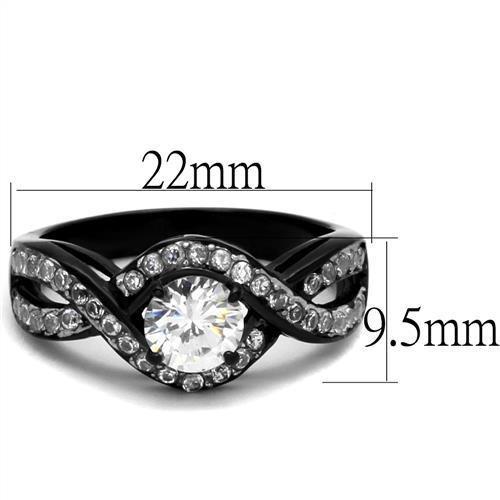 TK2282 - Two-Tone IP Black (Ion Plating) Stainless Steel Ring with AAA Grade CZ in Clear-1