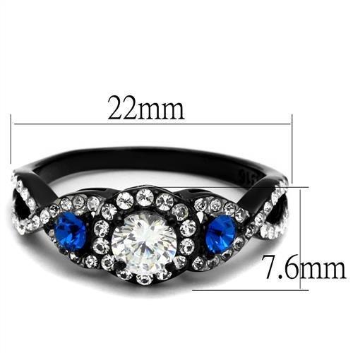 TK2286 - Two-Tone IP Black (Ion Plating) Stainless Steel Ring with AAA Grade CZ in Clear-1