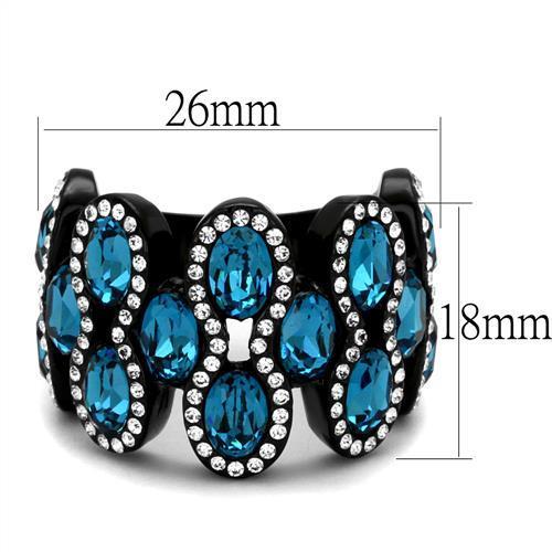 TK2289 - IP Black(Ion Plating) Stainless Steel Ring with Top Grade Crystal in Aquamarine-1