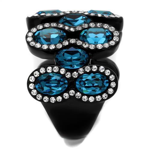 TK2289 - IP Black(Ion Plating) Stainless Steel Ring with Top Grade Crystal in Aquamarine-3