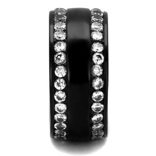TK2290 - IP Black(Ion Plating) Stainless Steel Ring with AAA Grade CZ in Clear-3