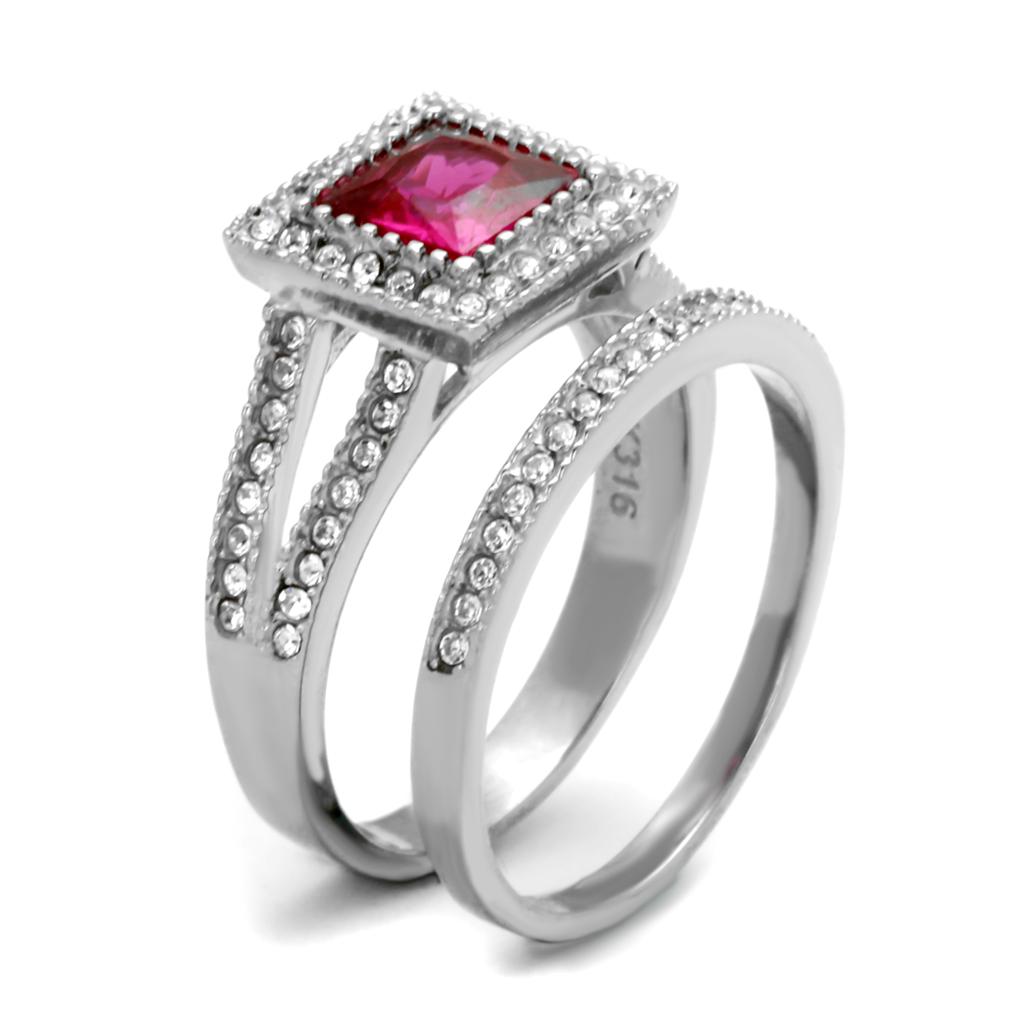 TK2293 - High polished (no plating) Stainless Steel Ring with AAA Grade CZ in Ruby-3