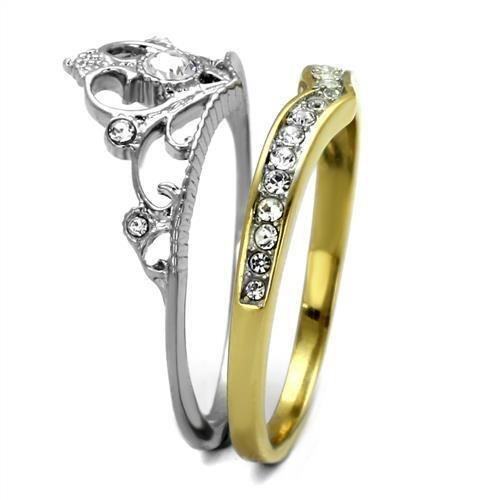 TK2294 - Two-Tone IP Gold (Ion Plating) Stainless Steel Ring with Top Grade Crystal in Clear-3