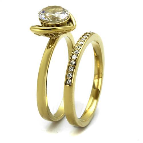 TK2295 - IP Gold(Ion Plating) Stainless Steel Ring with AAA Grade CZ in Clear-3
